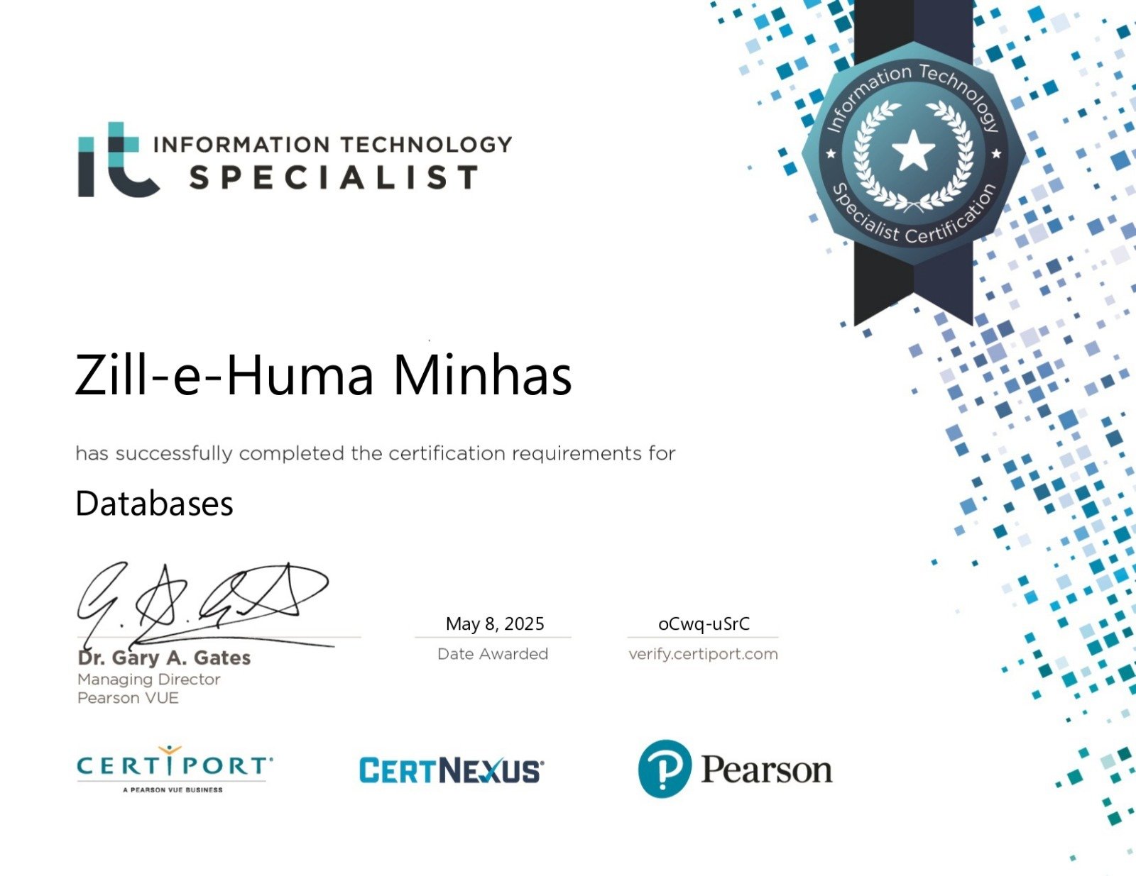 IT database certificate