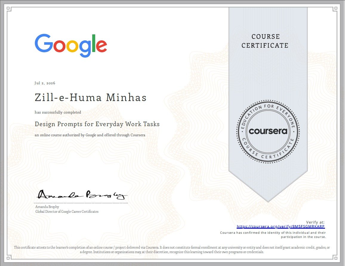 Prompt design certificate